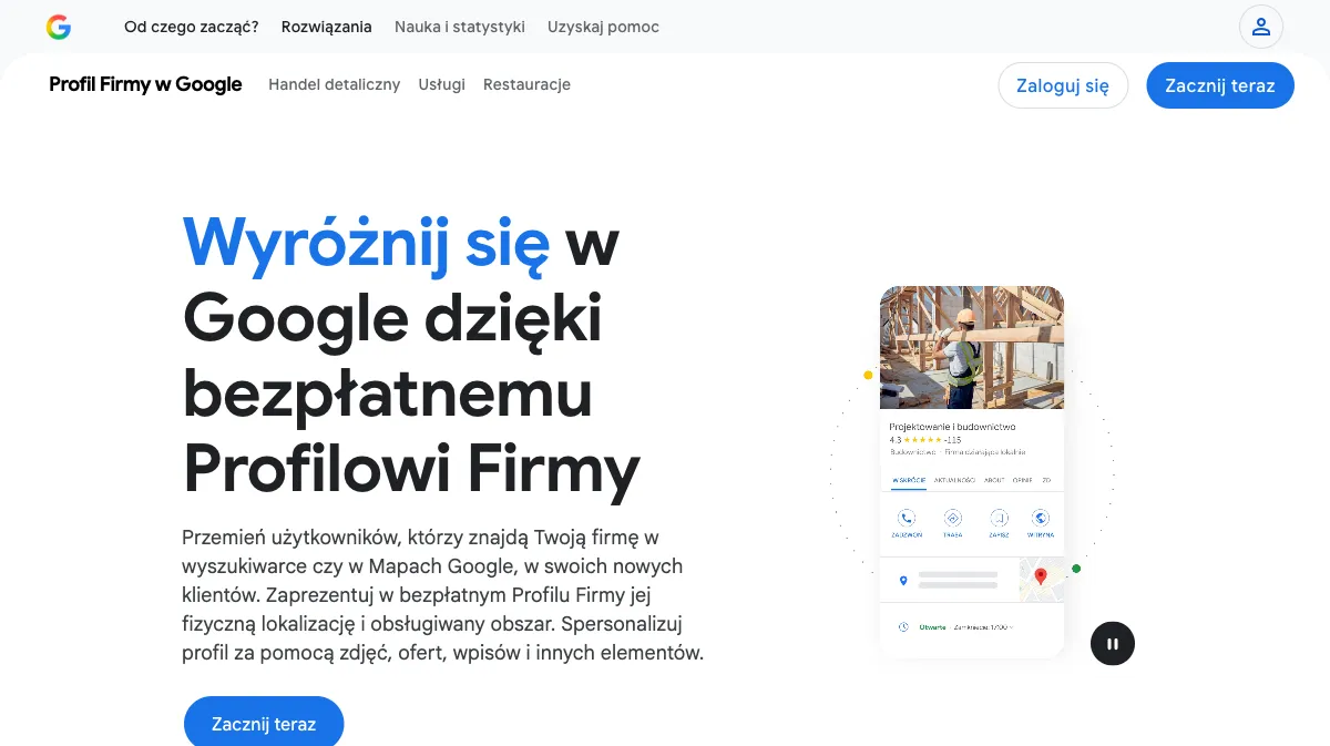 Strona startowa Profilu Firmy w Google