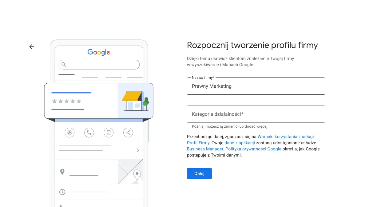Pierwszy ekran kreatora profilu