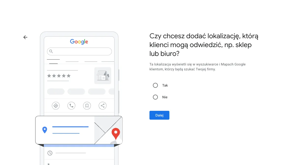 Ekran decyzji o lokalizacji